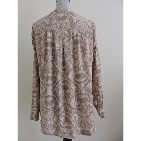 New York Company Shirt Button Down Brown Pink Career Long Tab Sleeve Blouse S - Picture 7 of 10